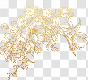 Vector Painted Golden Flowers Gold Floral Design Transparent Png