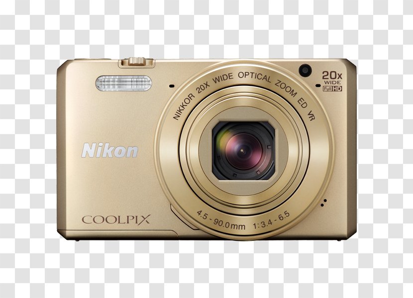 Nikon Coolpix S7000 16.0 MP 20X Zoom 3.0 -Inch LCD Compact Digital Camera (Gold) - Black CameraPink Point-and-shoot CameraCamera Transparent PNG