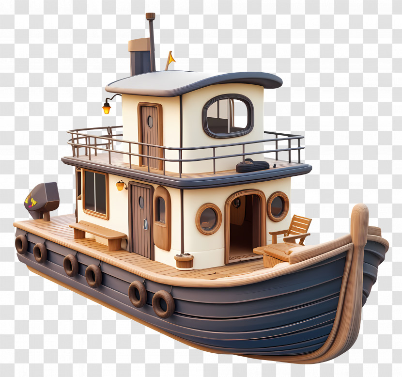 House Boat - Cartoon Tugboat Illustration Transparent PNG
