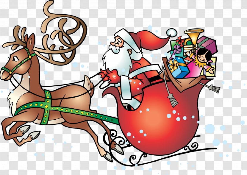 Ded Moroz Santa Claus Reindeer Christmas Clip Art - Cartoon - Sleigh Transparent PNG