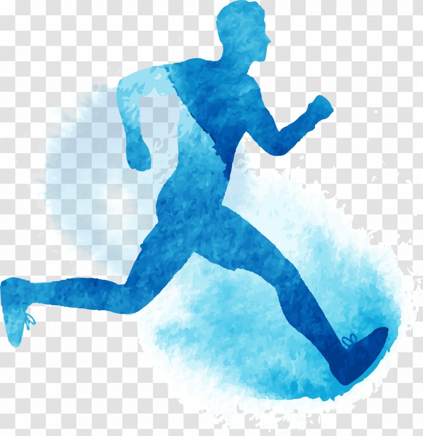 Running Watercolor Painting Royalty-free Illustration - Male - Blue Ink Silhouette Transparent PNG
