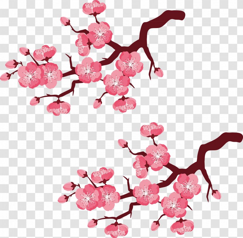 Cherry Blossom Branch Illustration - Frame - Decorated Branches Vector Hand-painted Transparent PNG