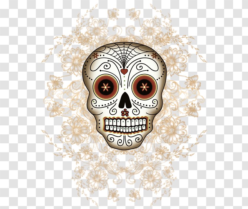 Calavera Skull Day Of The Dead Mexican Cuisine Art - Bone - Gold Artwork Transparent PNG