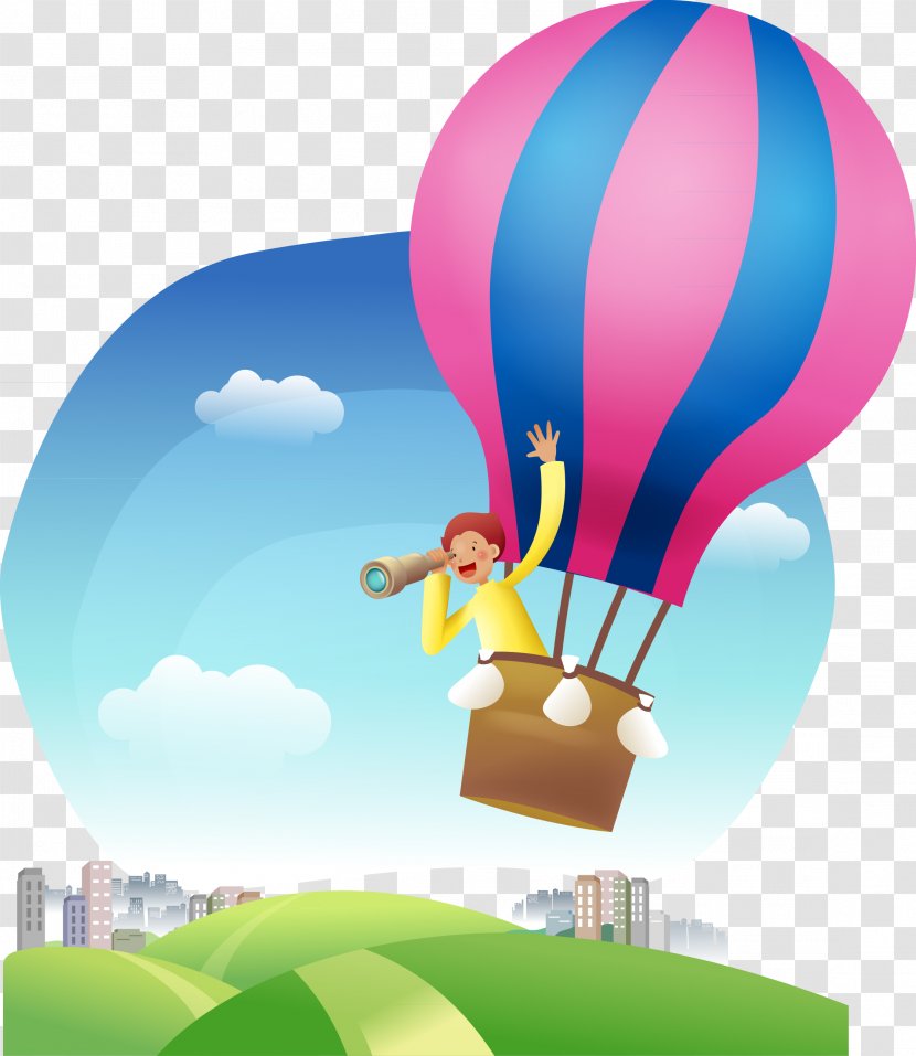 Hot Air Balloon Cartoon Illustration - Sky - Man Sitting On A Transparent PNG