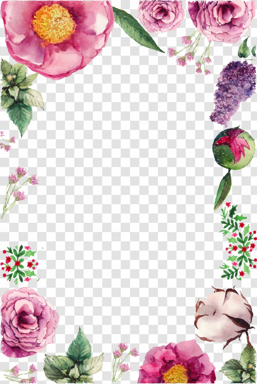 Flower Birthday Greeting Card - Wedding Invitation - Vector Hand-painted Flowers Border Transparent PNG