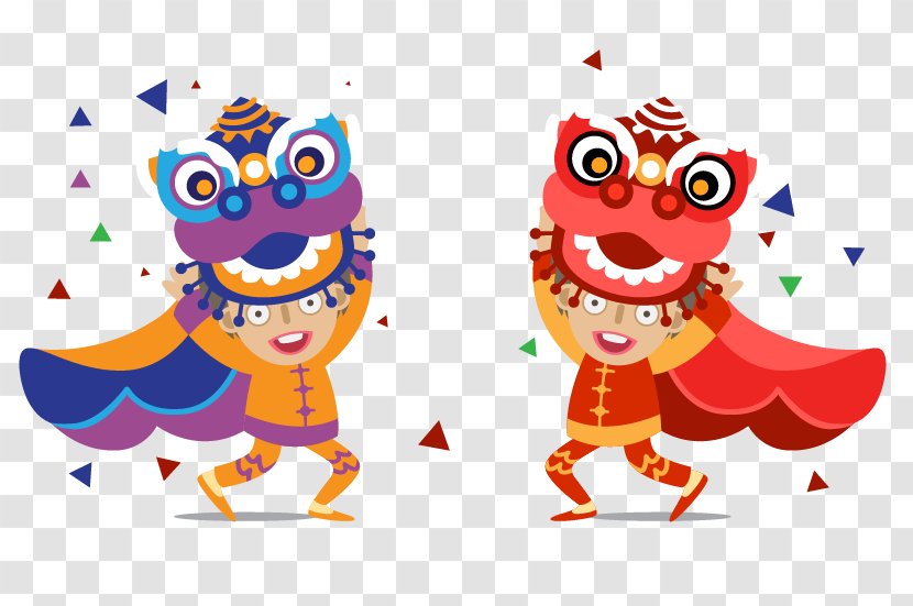 Lion Dance Dragon Chinese New Year Clip Art - Vector Cartoon Characters Festival Transparent PNG