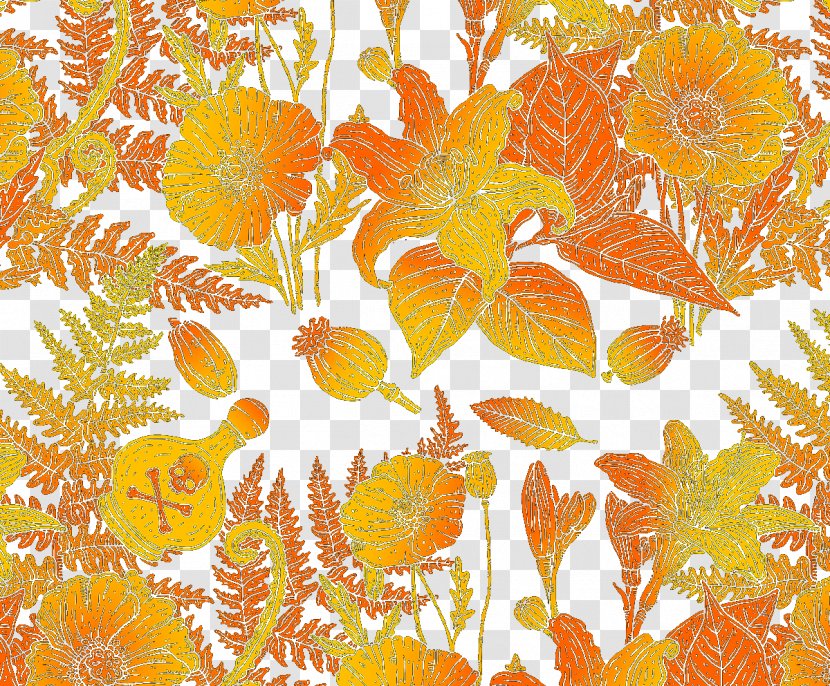 Leaf Yellow Gold Pattern - Flora - Floral Background Transparent PNG