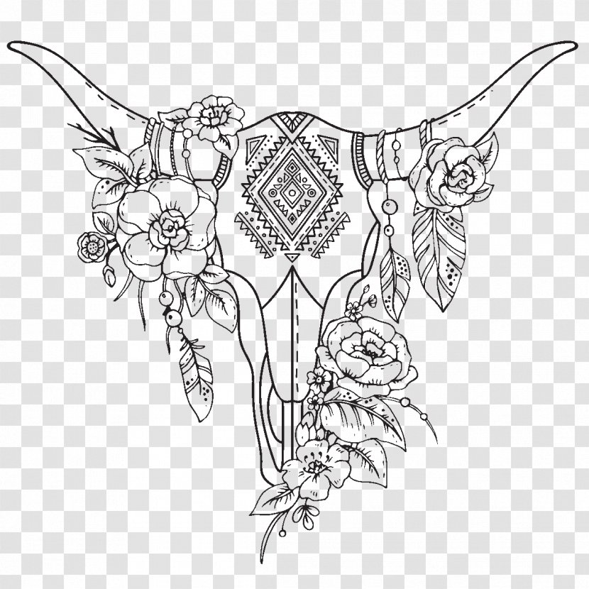 Cattle Drawing Skull Flower - Visual Arts Transparent PNG