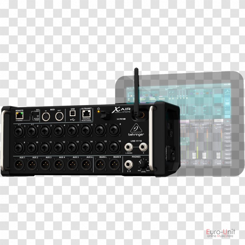 Behringer X Air XR18 Microphone Audio Mixers Digital Mixing Console - Electronics Accessory - European Wind Stereo Transparent PNG
