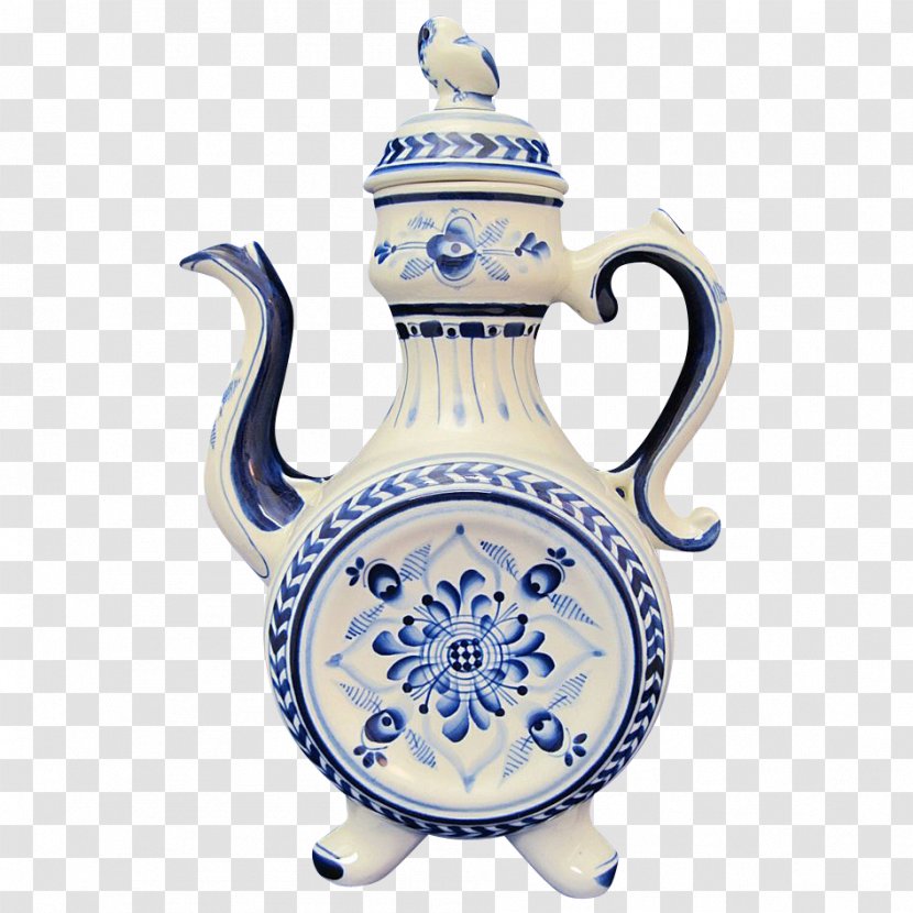 Blue And White Pottery Gzhel Ceramic Teapot Russia - Hand Painted Transparent PNG