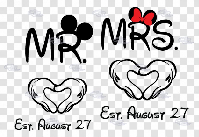 Minnie Mouse Mickey T-shirt The Walt Disney Company Mrs. - Heart - Heart-shaped Bride And Groom Wedding Shoots Transparent PNG