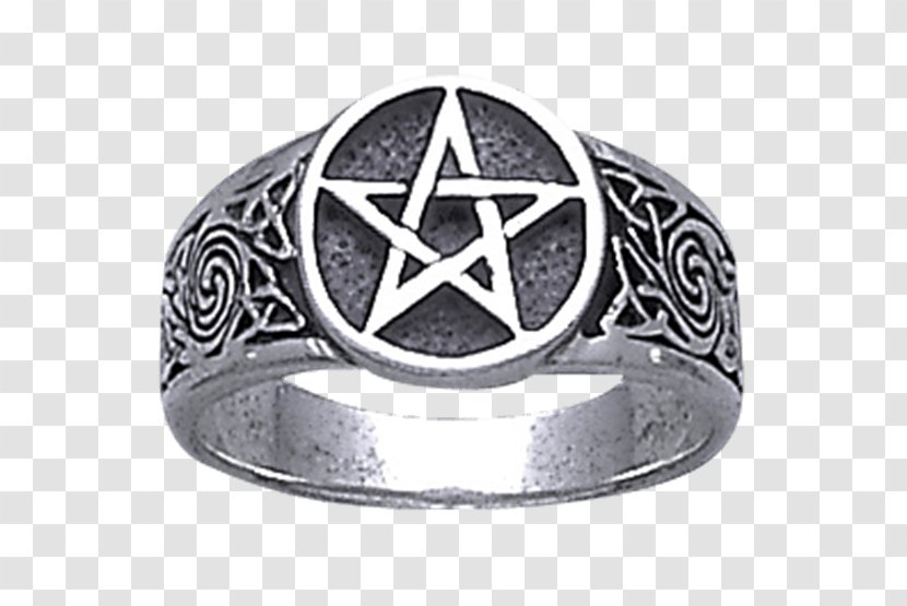 Wicca Pentacle Witchcraft Pentagram Triple Goddess - Platinum - Pentagramm Ring Transparent PNG