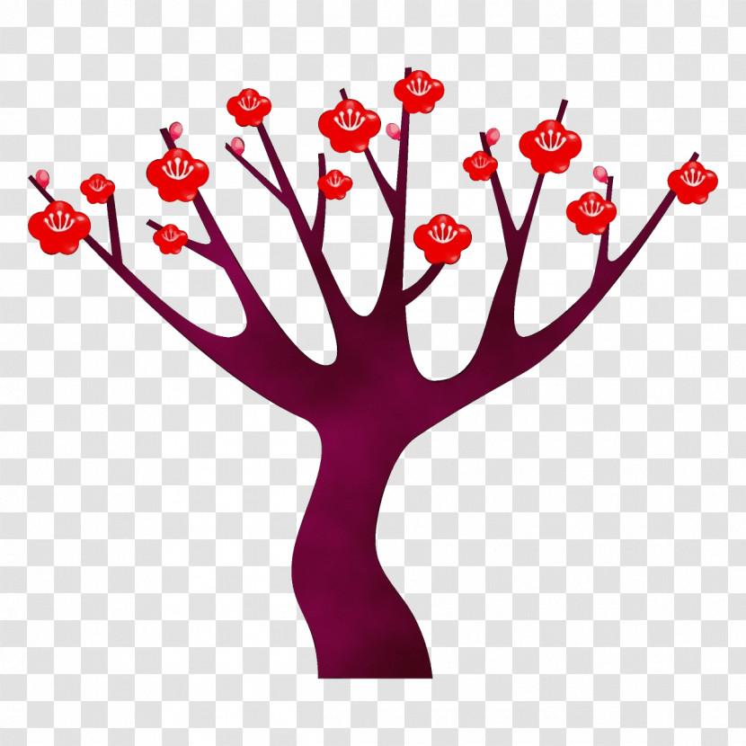 Red Branch Plant Flower Tree Transparent PNG