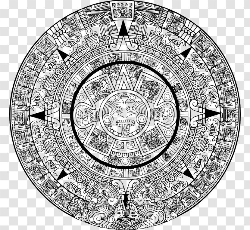 Aztec Calendar Stone Maya Civilization - Monochrome - Print Transparent PNG