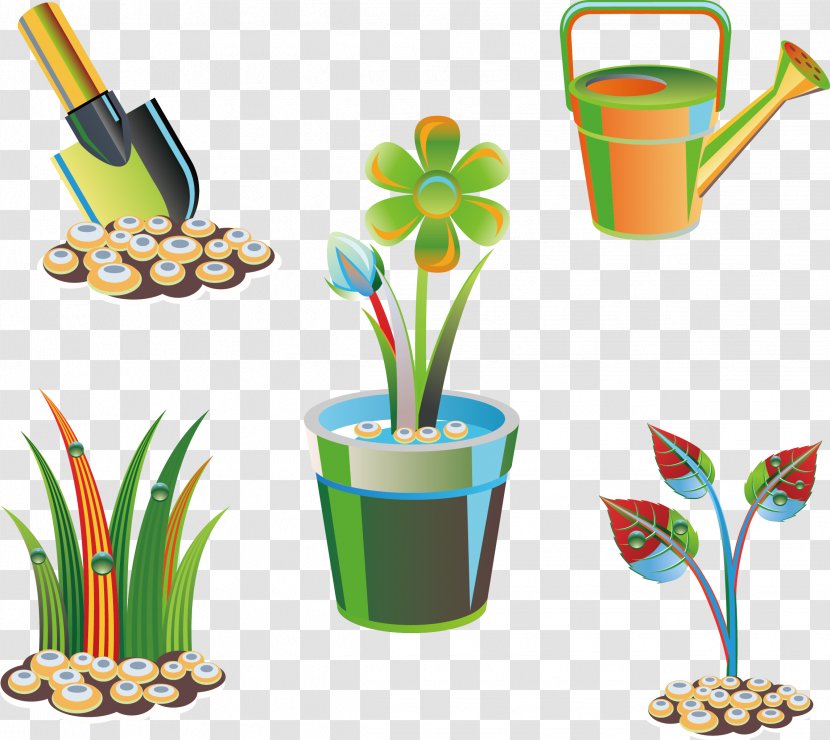 Clip Art - Flower - Watering Pail Plant Shovel Transparent PNG