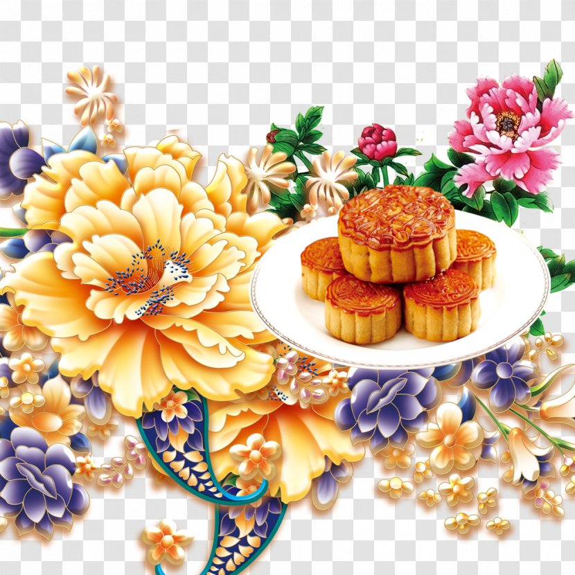 Mooncake Mid-Autumn Festival Dragon Boat Finger Food - Graphic Designer - The Flowers Of Moon Cake Transparent PNG