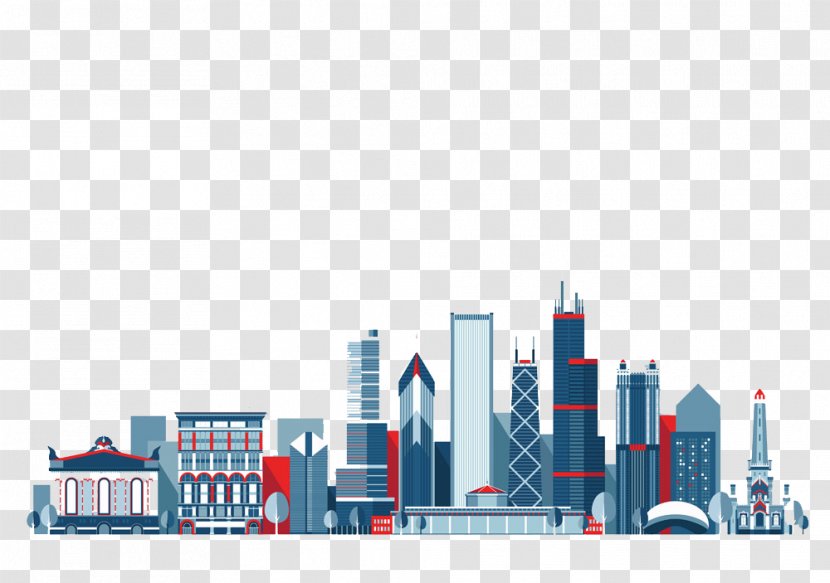 Chicago New York City Skyline Illustration - Skyscraper Apartment Buildings Transparent PNG