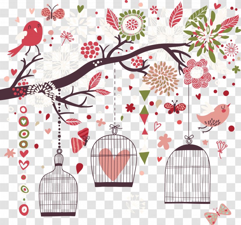 Bird Flight Drawing Shape - Wall Sticker - Warm Color Small Fresh Birds And Birdcages Transparent PNG