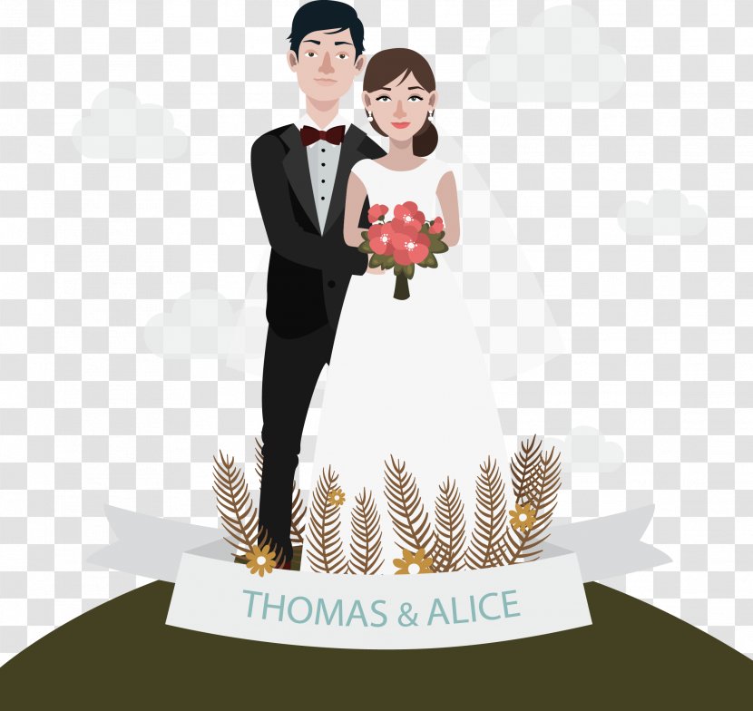 Wedding Invitation Bridegroom - Drawing - Vector Hand Painted Groom And Bride Transparent PNG
