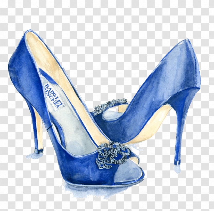 Slipper Shoe Drawing High-heeled Footwear Illustration - Designer - Blue Painted High Heels Transparent PNG