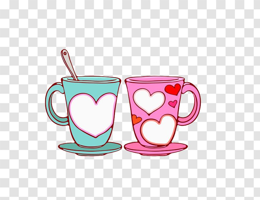 Coffee Cup Illustration - Ceramic - Hand-painted Couple Cups Transparent PNG