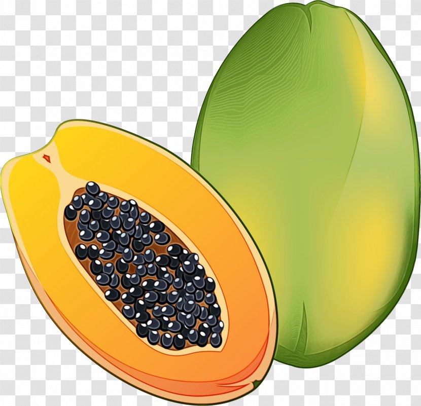 Papaya Fruit Yellow Food Plant - Watercolor - Superfood Transparent PNG