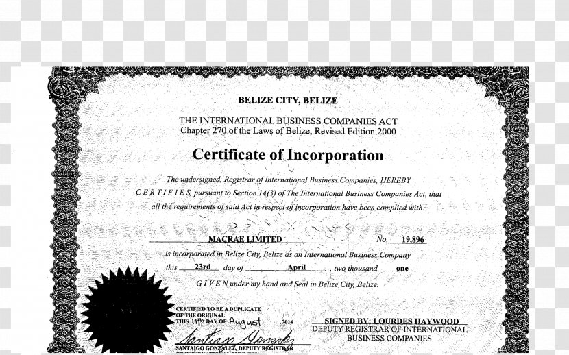 Belize Certificate Of Incorporation White Font - Lukoil Transparent PNG