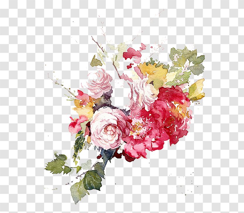 Watercolor Painting Garden Roses Flower Floral Design Illustration - Flowers Transparent PNG