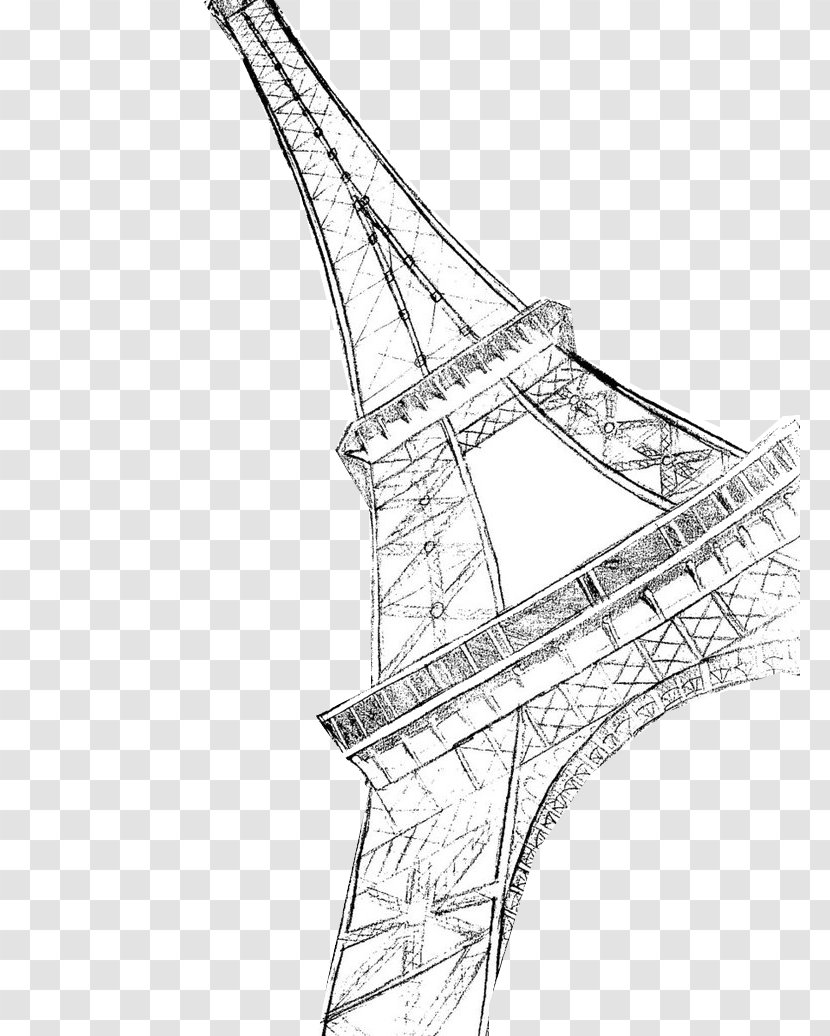Eiffel Tower Drawing Line Art Sketch - Black And White Transparent PNG