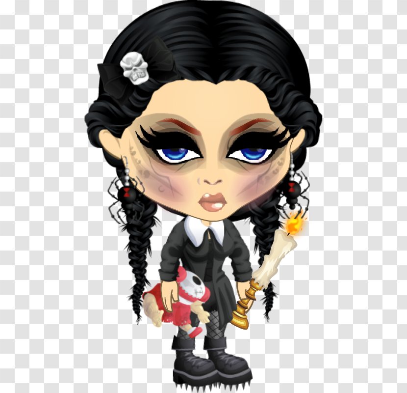Cartoon Black Hair Figurine - Fictional Character - Wednesday Addams Transparent PNG