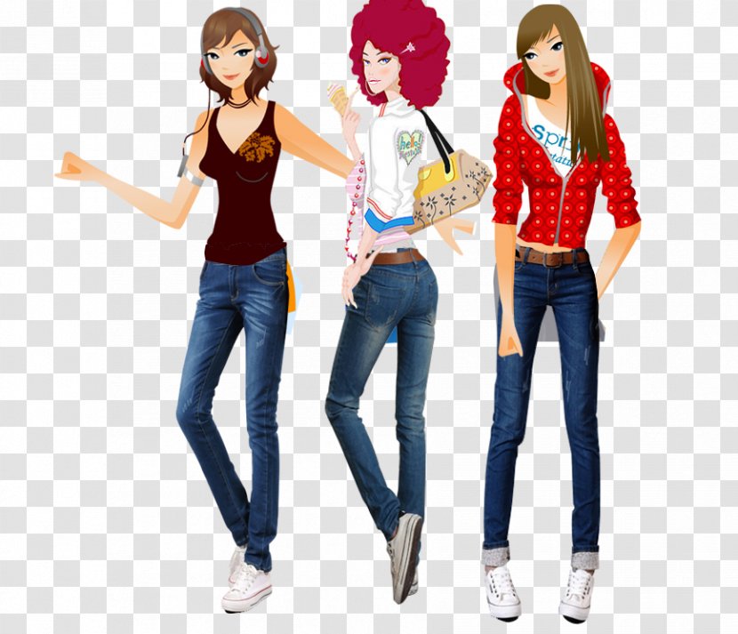 Jeans T-shirt Taobao - Tree - Three Cartoon Women Transparent PNG