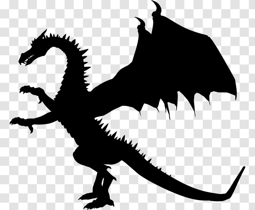 Dragon Drawing Silhouette Clip Art - Monochrome Photography - Standing ...