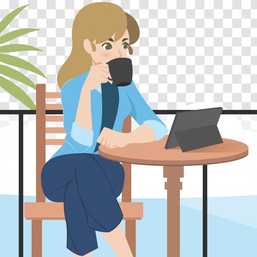 Coffee Cafe Drawing Starbucks - Cartoon - Vector Woman Drinking Transparent PNG