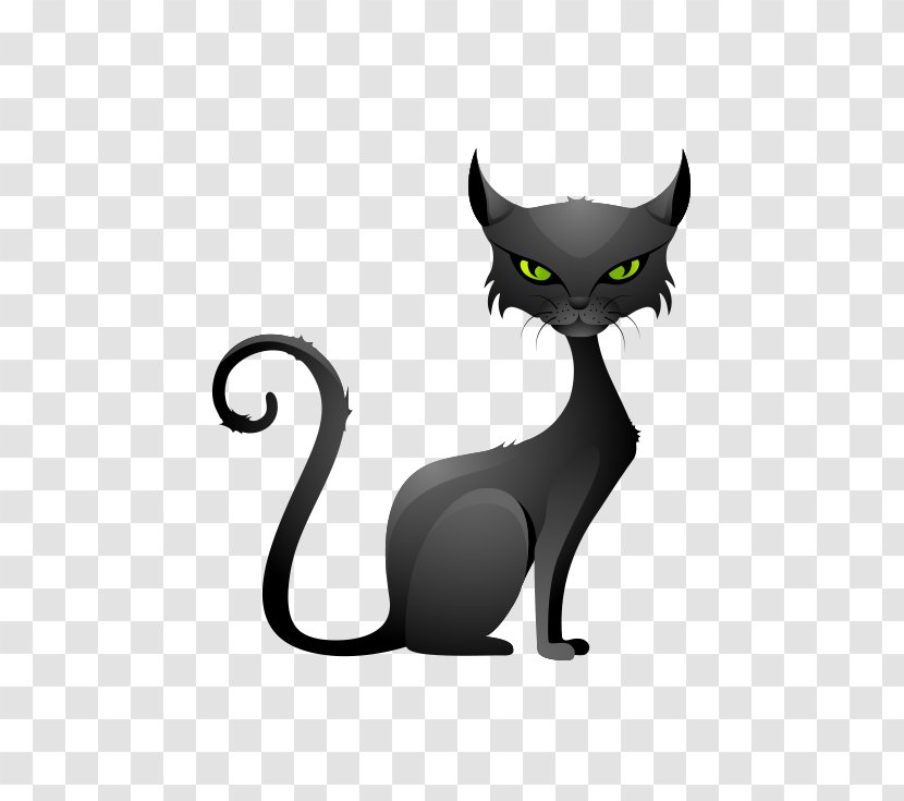 Black Cat Kitten Whiskers Domestic Short-haired - Tail - Vector Cartoon Transparent PNG