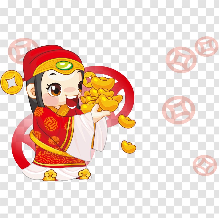 Caishen Cartoon Lion Dance Illustration - Chinese New Year - Little Fortune God Transparent PNG