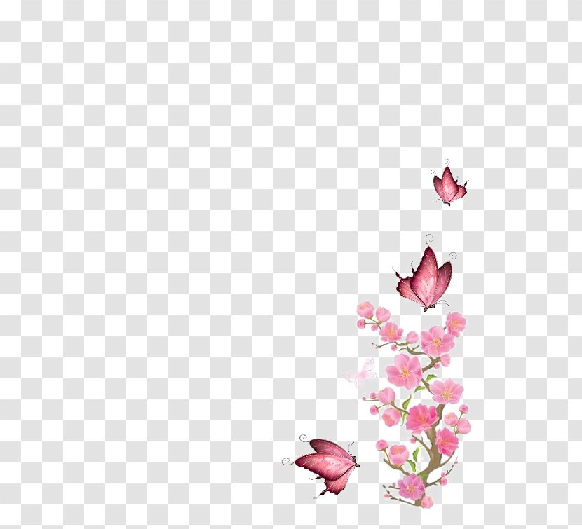 Flower Branch Clip Art - Pink Flowers - Fly Butterfly Transparent PNG