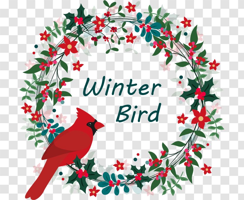 Bird Wreath Christmas Tree Flower Clip Art - Decoration - Winter Birds Transparent PNG