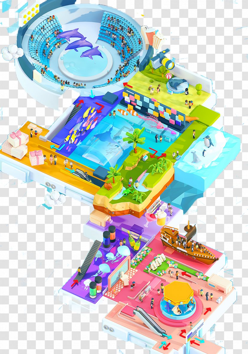 Ocean Park Hong Kong Low Poly 3D Computer Graphics Cinema 4D Illustration - Building - Cartoon Transparent PNG