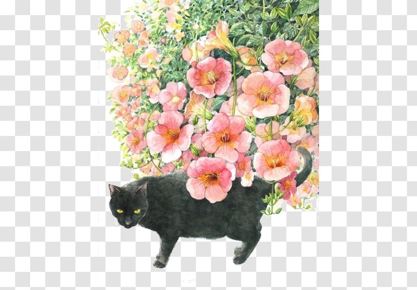 Japan Cat Art Watercolor Painting Illustration - Drawing - Painted Transparent PNG