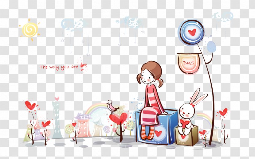 Cartoon Couple Wallpaper - Play - Hand-painted Illustration Transparent PNG