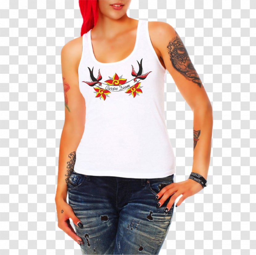 T-shirt Top Woman Sleeveless Shirt Clothing - White - Tattoo Old School Transparent PNG