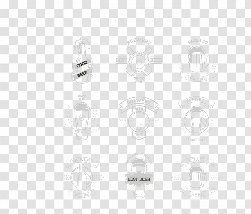 White Pattern - Black - Vector Light Beer Label Set Transparent PNG