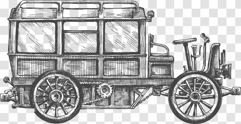 Bus Drawing Stock Photography Sketch - Motor Vehicle - Vector Vintage Car Transparent PNG