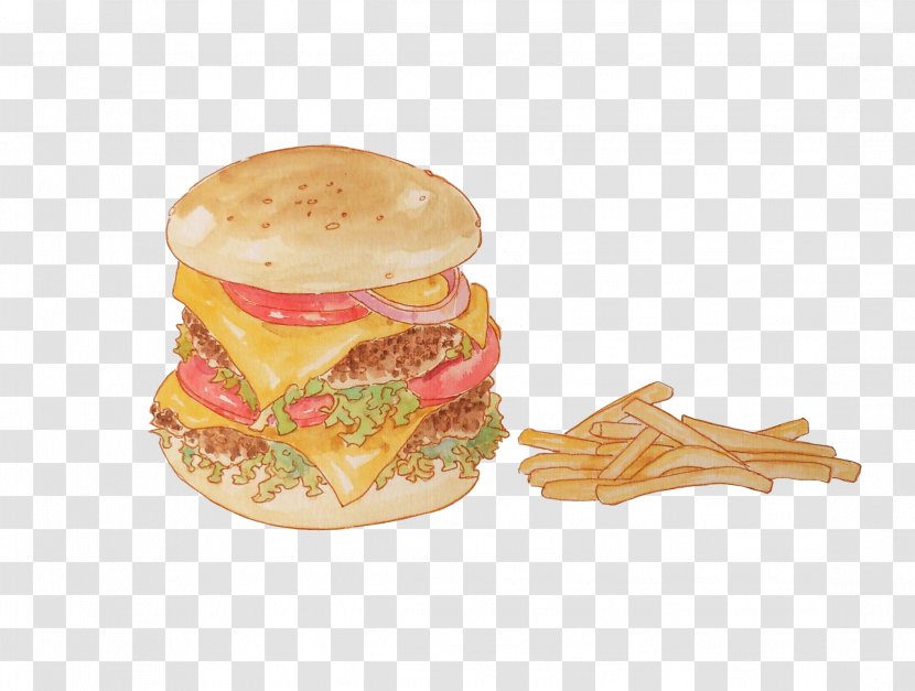 Hamburger Cheeseburger French Fries Breakfast Sandwich Veggie Burger - Painted And Transparent PNG