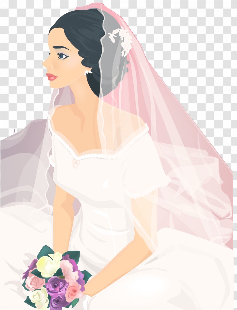 Bride Contemporary Western Wedding Dress Illustration - Flower - Hand-painted Cartoon Veil Transparent PNG