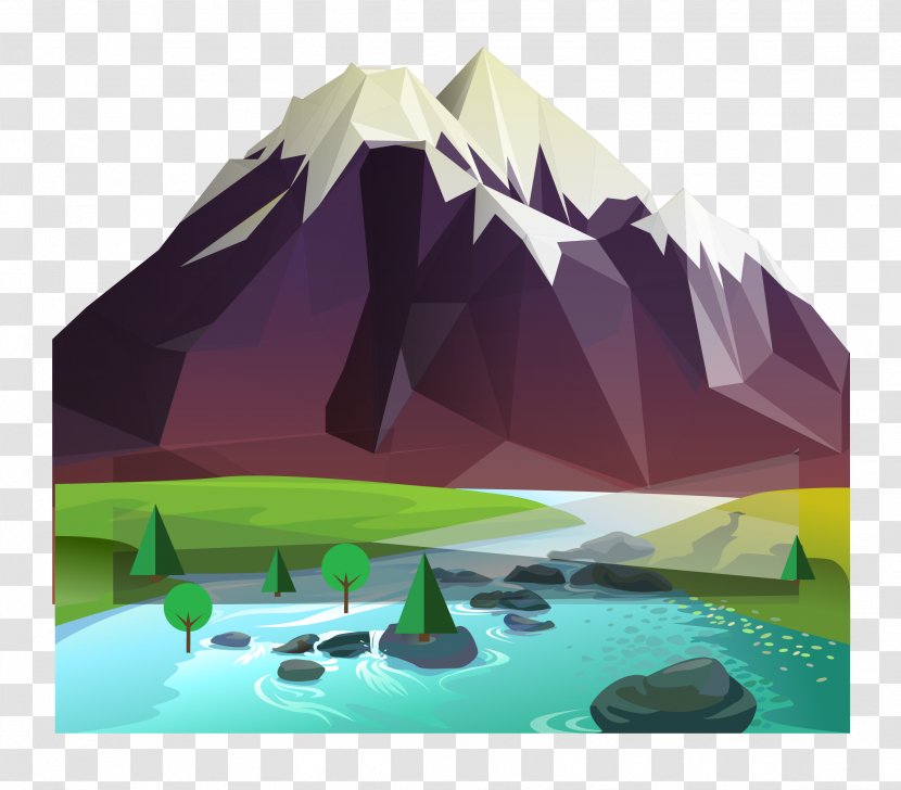 Icon - Mountain - Vector Mountains And Rivers Beautiful Scenery Transparent PNG