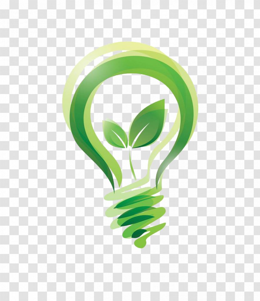 Environmentally Friendly Sustainability Illustration - Green Leaf Light Bulb Transparent PNG
