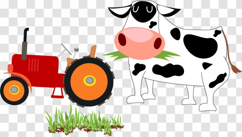 Cartoon Cattle Agriculture Clip Art - Cow Grass Farm Tractor Transparent PNG