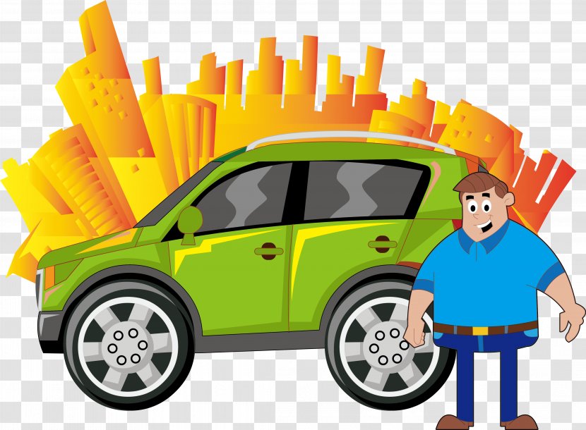 Cartoon Graphic Design - Yellow - Man And Car Transparent PNG