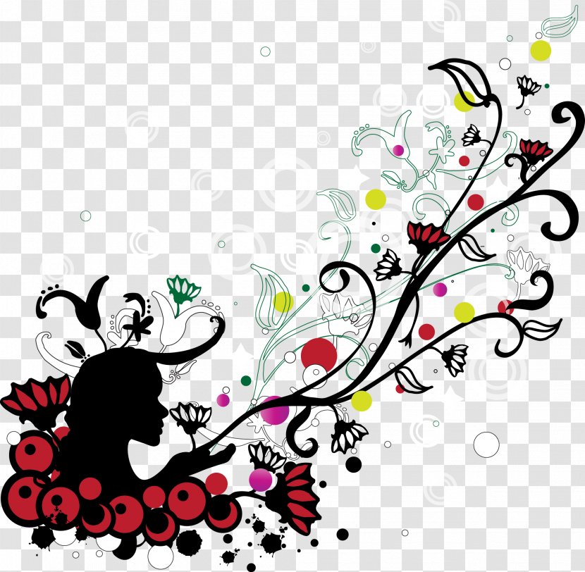 Art Ornament - Fictional Character - Vector Woman With Flowers Transparent PNG